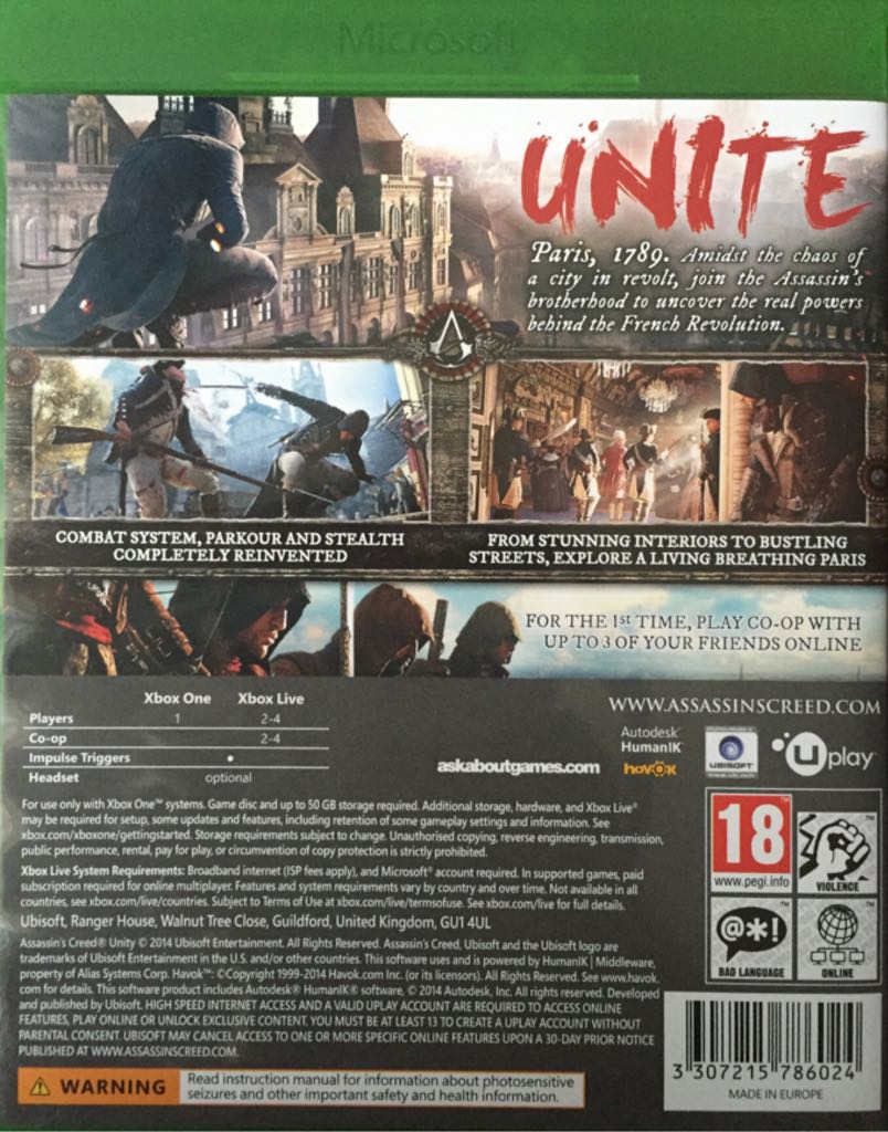 Assassin’s Creed: Unity - Microsoft Xbox One (Ubisoft - 1) video game collectible [Barcode 3307215786024] - Main Image 2