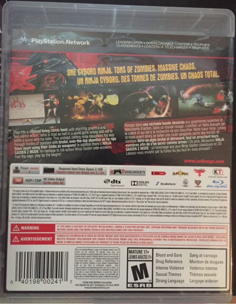 Yaiba Ninja Gaiden Z - Sony PlayStation 3 (PS3) (Tecmo Koei America - 1) video game collectible - Main Image 2