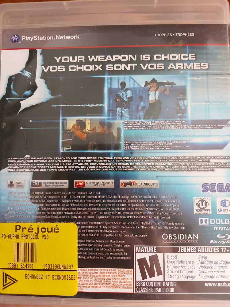 ALPHA PROTOCOL The Espionage RPG - Sony PlayStation 3 (PS3) (Obsidian Entertainment) video game collectible - Main Image 2