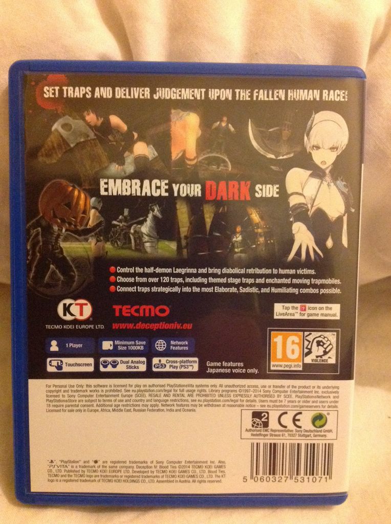 Deception IV: Blood Ties - Sony PlayStation Vita (PS Vita) (Tecmo - 1) video game collectible [Barcode 5060327531071] - Main Image 2