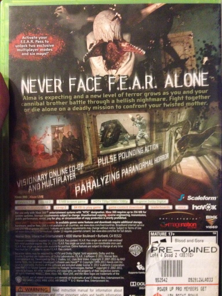 Fear 3 - Microsoft Xbox 360 video game collectible - Main Image 2