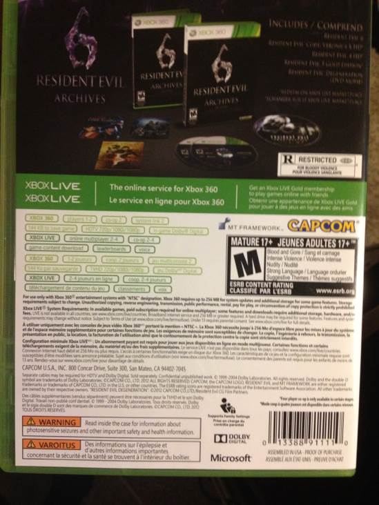 Resident Evil 6: Archives - Microsoft Xbox 360 (Capcom - 1-2) video game collectible [Barcode 013388911110] - Main Image 2