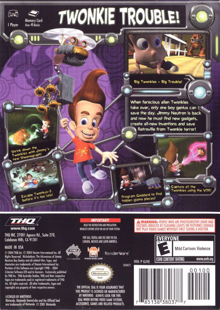 The Adventures of Jimmy Neutron Boy Genius: Attack of the Twonkies - Nintendo GameCube (THQ/Paramount Consumer Products - 1) video game collectible - Main Image 2