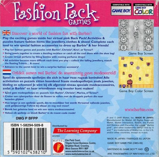 Barbie Fashion Pack Games - Nintendo Game Boy Color (Mattel) video game collectible [Barcode 5390102438210] - Main Image 2