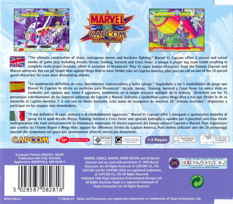 Marvel Vs. Capcom Clash of Super Heroes - Sega Dreamcast (Capcom - 2) video game collectible [Barcode 5028587082856] - Main Image 2