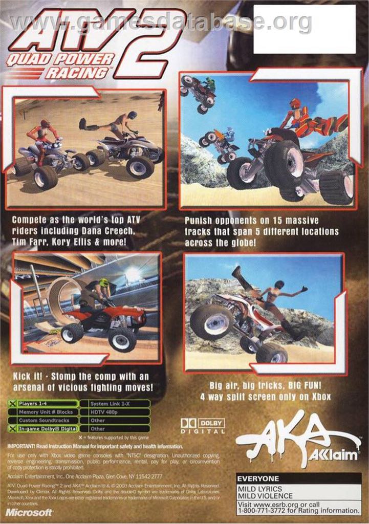 ATV: Quad Power Racing 2 X 28.0 - Microsoft Xbox (Acclaim - 1-4) video game collectible [Barcode 021481403029] - Main Image 2