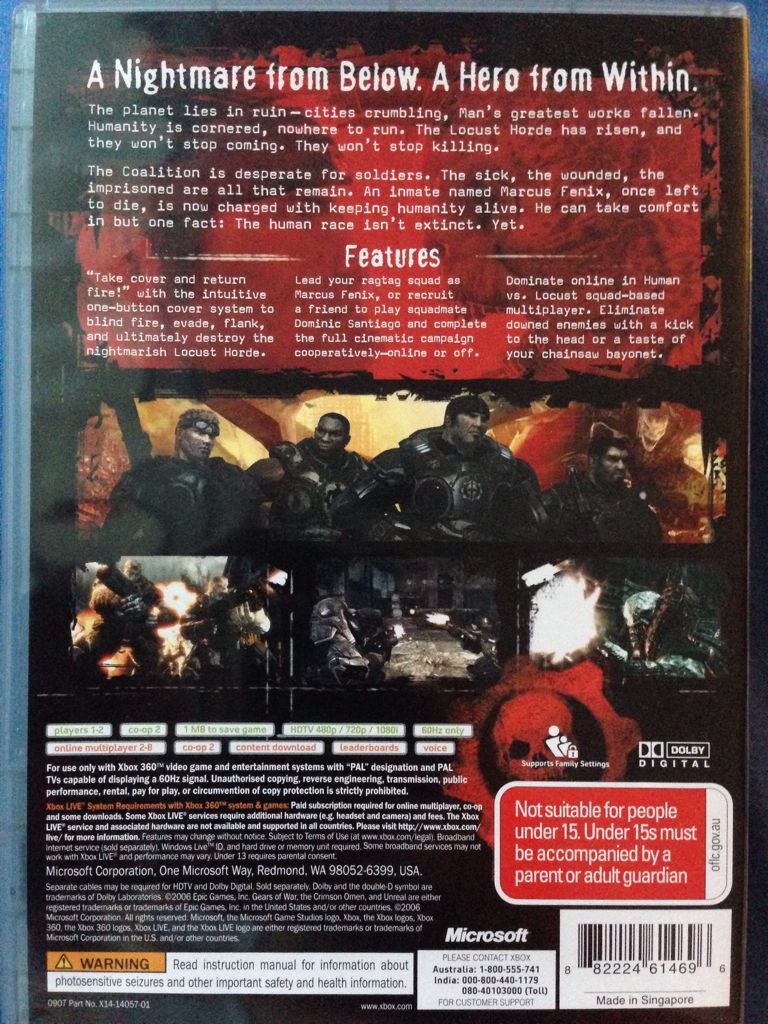 Gears Of War (Classics) (Sealed) - Microsoft Xbox 360 (Microsoft Game Studios - 2) video game collectible [Barcode 882224614696] - Main Image 2