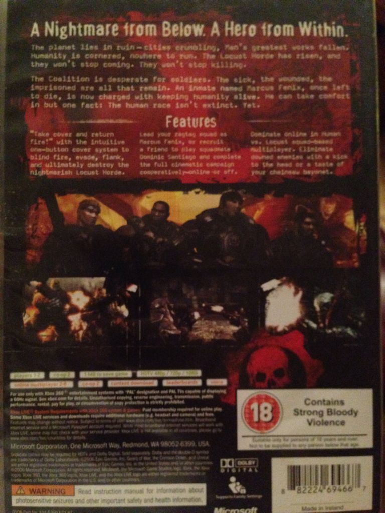 Gears Of War - Microsoft Xbox 360 (1-2) video game collectible [Barcode 882224694667] - Main Image 2