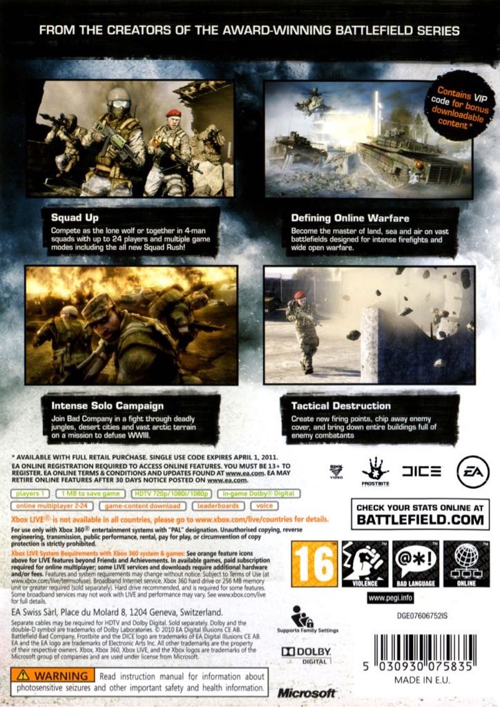Battlefield Bad Company 2 - Microsoft Xbox 360 ((EA) Electronic Arts - 1) video game collectible [Barcode 5030930101664] - Main Image 2
