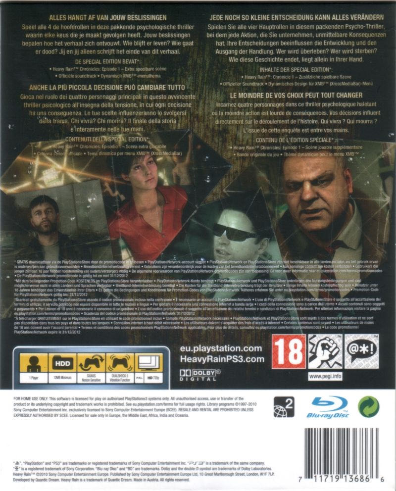 Heavy Rain: Move Edition - Sony PlayStation 3 (PS3) (Sony Computer Entertainment - 1) video game collectible [Barcode 711719136866] - Main Image 2