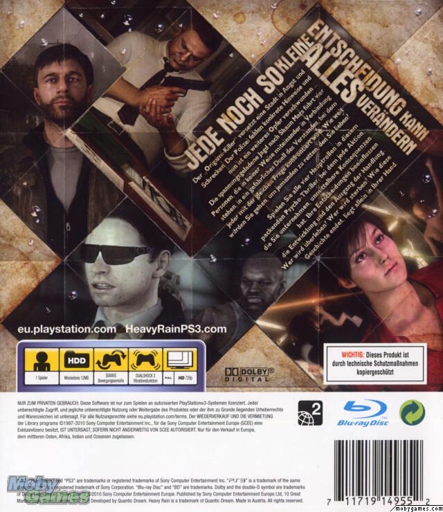 Heavy Rain - Sony PlayStation 3 (PS3) (Sony Computer Entertainment - 1) video game collectible [Barcode 711719149156] - Main Image 2