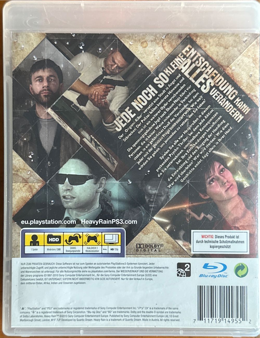 Heavy Rain - Sony PlayStation 3 (PS3) (Quantic Dream - 1) video game collectible [Barcode 711719149552] - Main Image 2