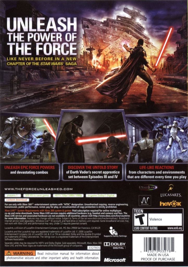 Star Wars: The Force Unleashed - Microsoft Xbox 360 (LucasArts - 1) video game collectible [Barcode 0023272005702] - Main Image 2
