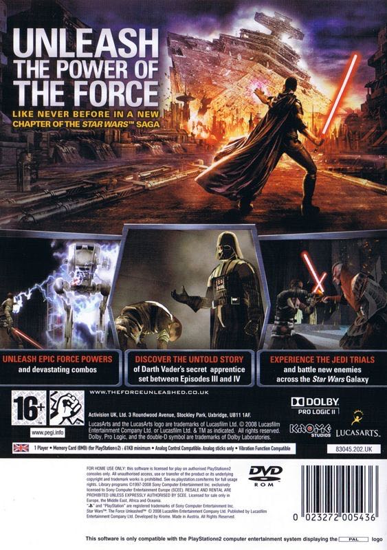 Star Wars: The Force Unleashed - Sony PlayStation 2 (PS2) (Lucas Arts - 1) video game collectible [Barcode 023272005436] - Main Image 2
