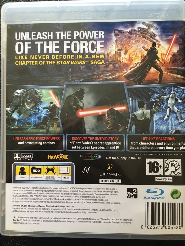 Star Wars: The Force Unleashed - Sony PlayStation 3 (PS3) (LucasArts - 1) video game collectible [Barcode 023272005580] - Main Image 2