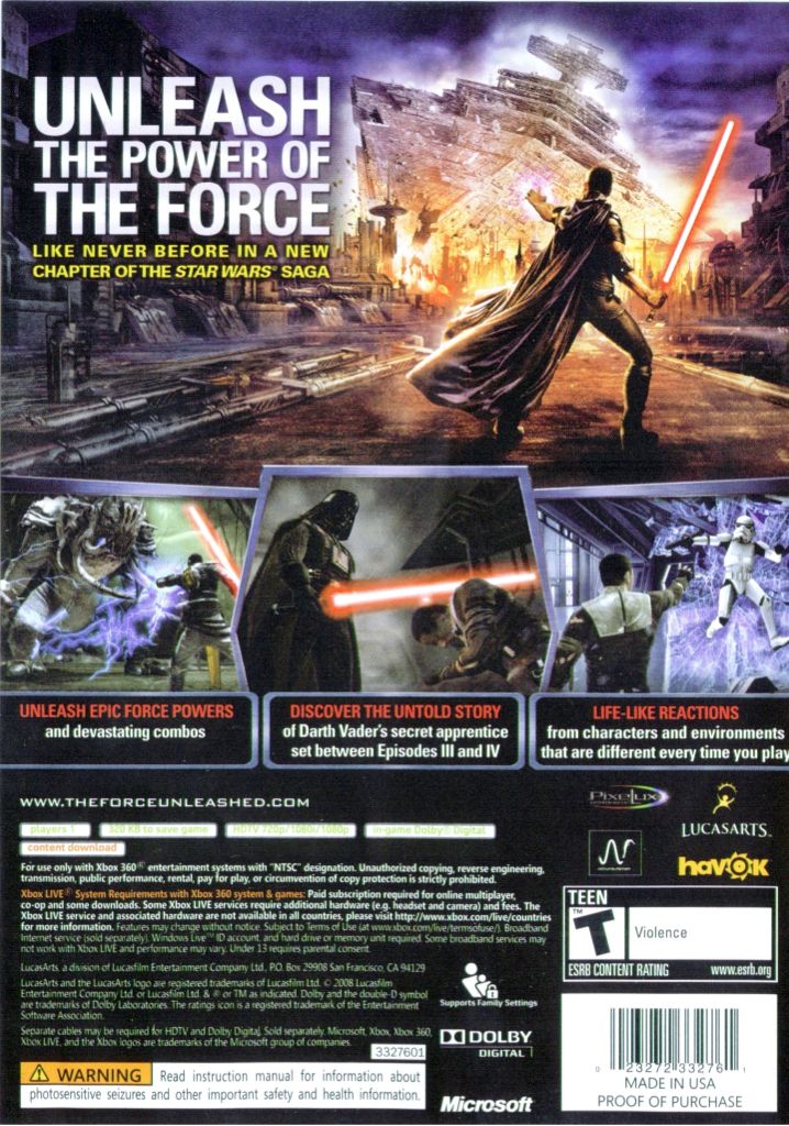 Star Wars: The Force Unleashed - Microsoft Xbox 360 (LucasArts - 1) video game collectible - Main Image 2