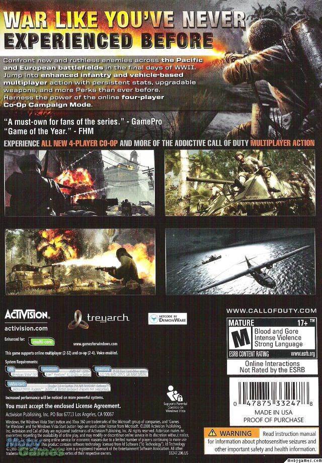 Call Of Duty World At War (Disc Only) - Microsoft Xbox 360 (100) video game collectible - Main Image 2