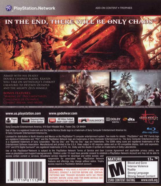 God of War 3 - Sony PlayStation 3 (PS3) (PS3 [RETAIL] - 1) video game collectible [Barcode 711719157861] - Main Image 2