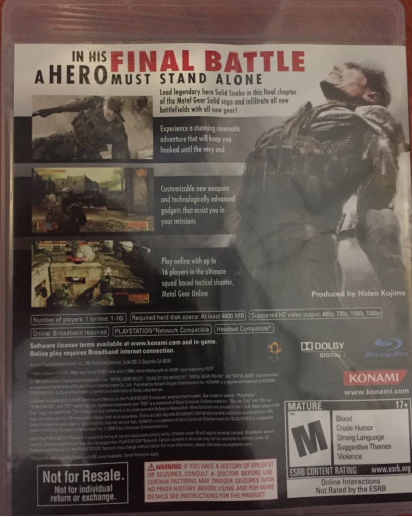 Metal Gear Solid 4: Guns of the Patriots - Sony PlayStation 3 (PS3) (Konami - 1) video game collectible [Barcode 0083717201601] - Main Image 2