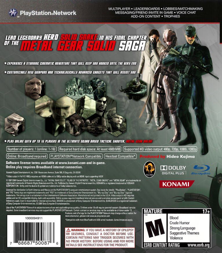 Metal Gear Solid 4: Guns of the Patriots PSN - Sony PlayStation 3 (PS3) (Konami - 1) video game collectible [Barcode 08371720160] - Main Image 2