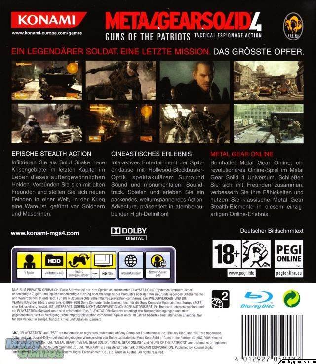 Metal Gear Solid 4: Guns of the Patriots - Sony PlayStation 3 (PS3) (Konami - 1 Players) video game collectible [Barcode 083717201601] - Main Image 2