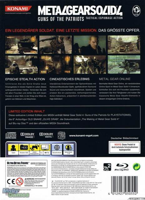 Metal Gear Solid 4: Guns of the Patriots - Sony PlayStation 3 (PS3) (Konami - 12) video game collectible [Barcode 4012927050170] - Main Image 2