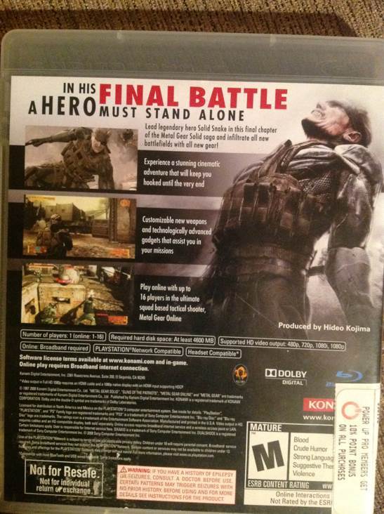 Metal Gear Solid 4: Guns of the Patriots - Sony PlayStation 3 (PS3) (Konami - 1) video game collectible [Barcode 4012927051160] - Main Image 2