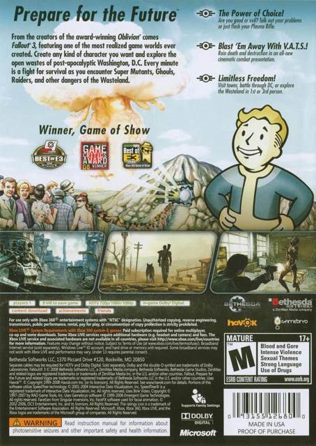 Fallout 3 - Sony PlayStation 3 (PS3) (Bethesda / Microsoft - 1) video game collectible [Barcode 0093155125421] - Main Image 2