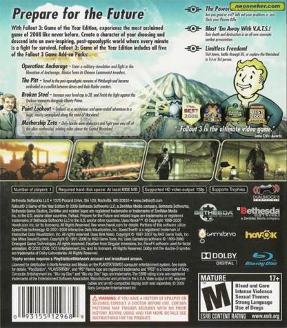 Fallout 3: Game Of The Year - Sony PlayStation 3 (PS3) (Bethesda Softworks - 1) video game collectible [Barcode 093155118249] - Main Image 2