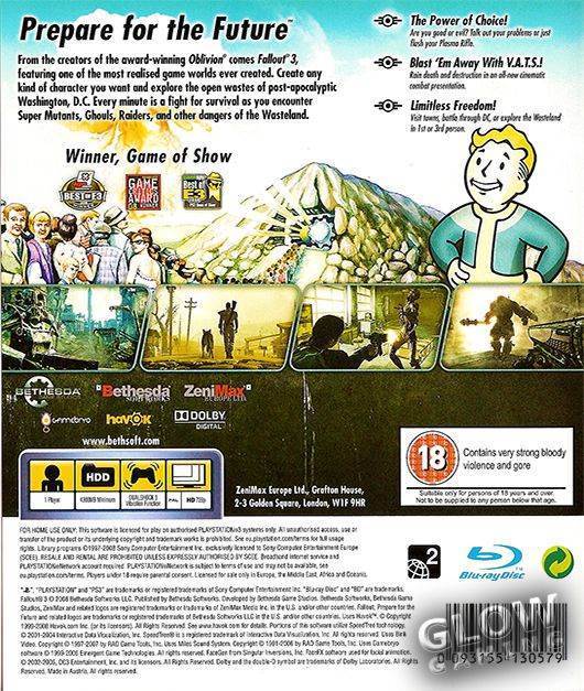 Fallout 3 - Sony PlayStation 3 (PS3) (Bethesda Softworks - 1) video game collectible [Barcode 093155122918] - Main Image 2
