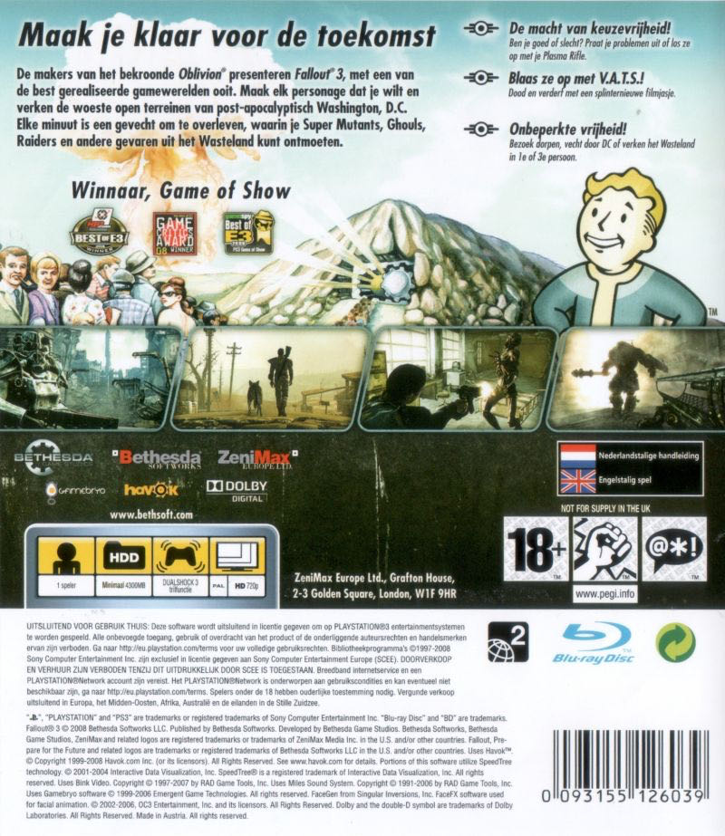 Fallout 3 - Sony PlayStation 3 (PS3) (Bethesta Softworks - 2) video game collectible [Barcode 093155126039] - Main Image 2