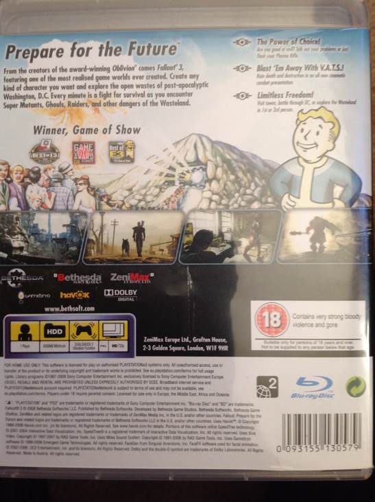 Fallout 3 - Sony PlayStation 3 (PS3) (Bethesda Softworks - 1) video game collectible [Barcode 093155130579] - Main Image 2