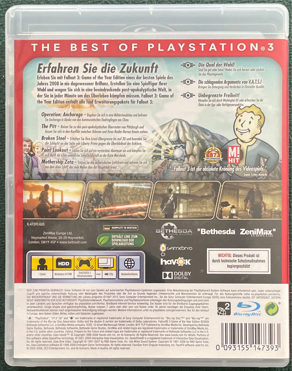 Fallout 3 - Sony PlayStation 3 (PS3) (Bethesda Softworks - 1) video game collectible [Barcode 093155147393] - Main Image 2