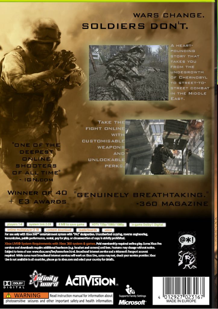 Call Of Duty 4: Modern Warfare Platinum Hits - Microsoft Xbox 360 (infinity ward - 1) video game collectible [Barcode 047875840782] - Main Image 2