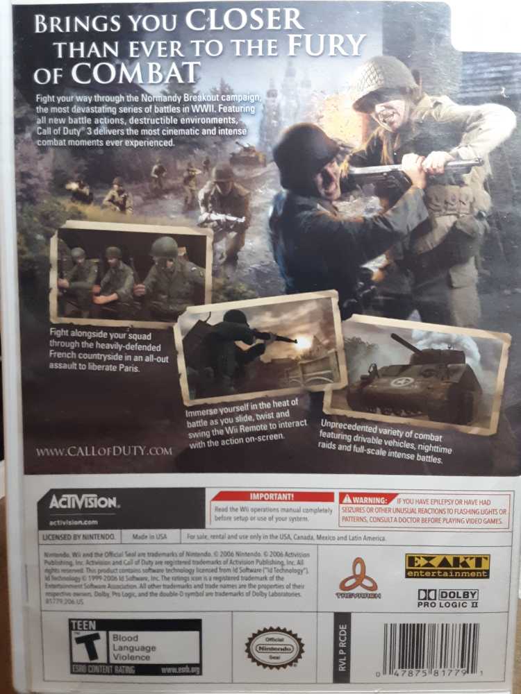 Call Of Duty 3 - Nintendo Wii (1) video game collectible [Barcode 047875817791] - Main Image 2