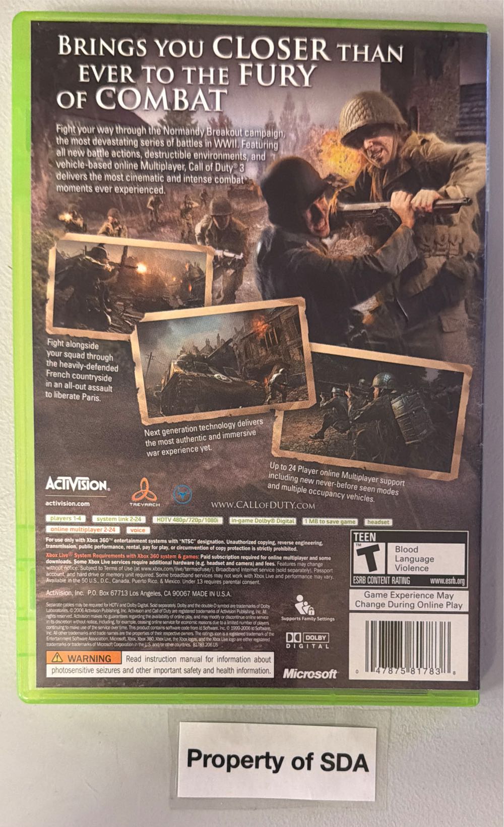 Call Of Duty 3 - Microsoft Xbox 360 (Activision - 16) video game collectible [Barcode 047875817838] - Main Image 2