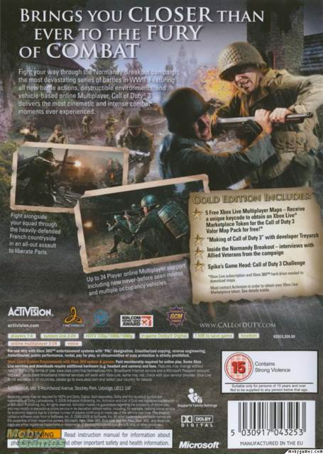 Call Of Duty 3 (Digital) - Microsoft Xbox 360 (Activision - 1-4) video game collectible [Barcode 1047875831673] - Main Image 2