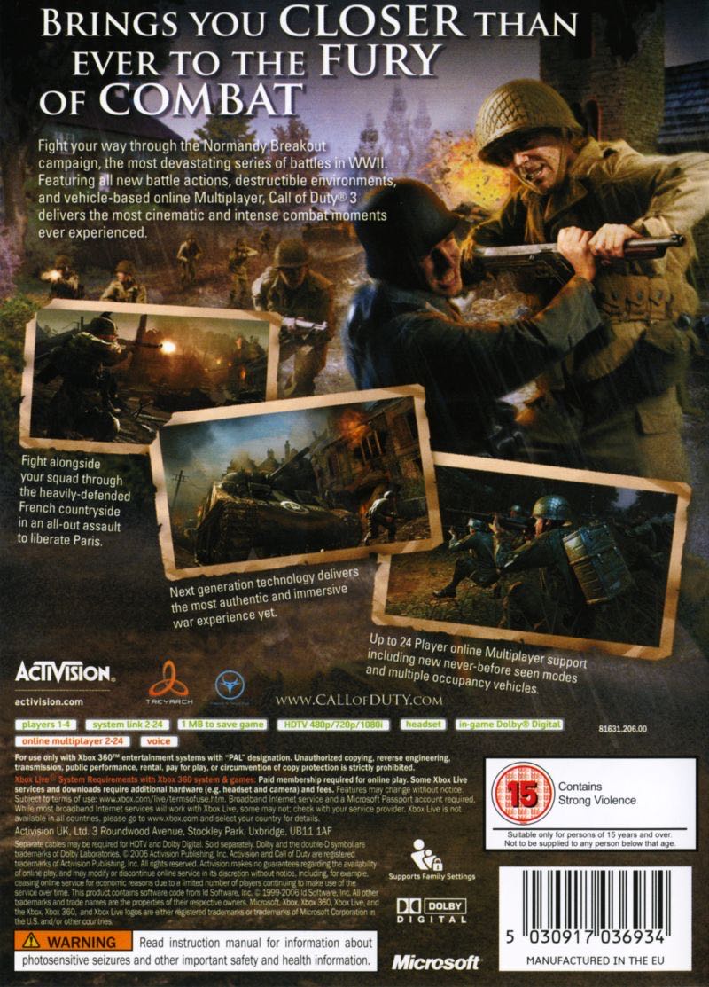 Call Of Duty 3 - Microsoft Xbox 360 (Activision Blizzard - 1-24) video game collectible [Barcode 5030917038532] - Main Image 2