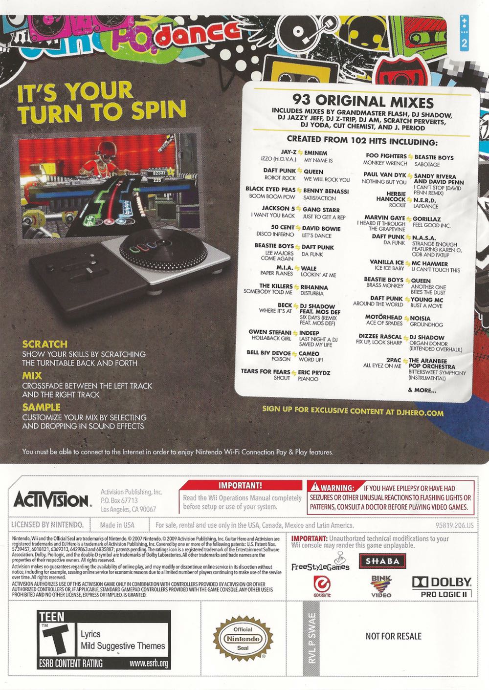 DJ Hero I - Nintendo Wii (Activision Blizzard - 2) video game collectible [Barcode 645645645945] - Main Image 2