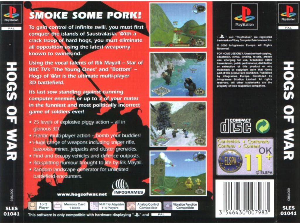 Hogs of War - Sony PlayStation (Infogames - 1-4) video game collectible [Barcode 5060034550907] - Main Image 2