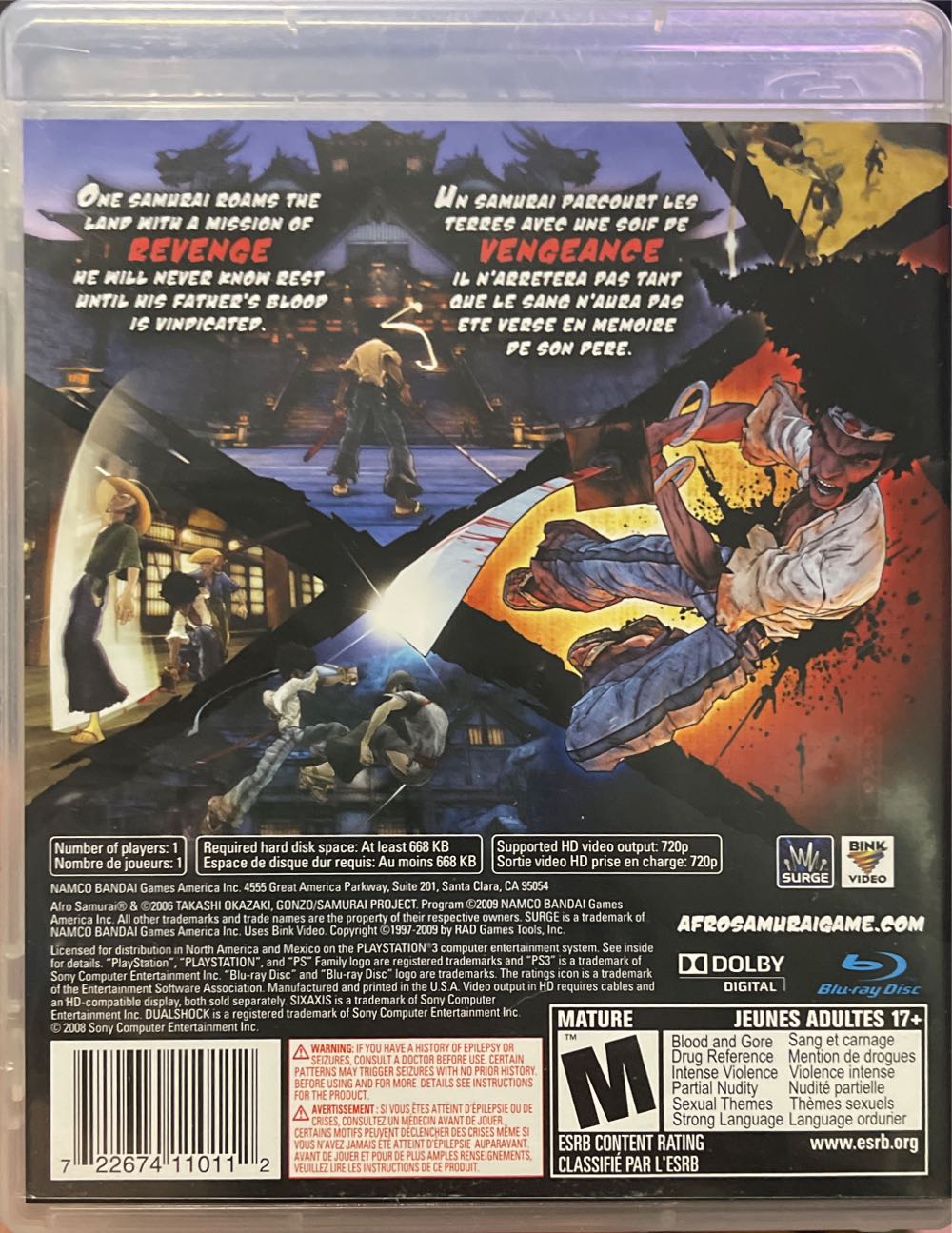 Afro Samurai - Sony PlayStation 3 (PS3) (Namco Bandai - 1) video game collectible [Barcode 722674110112] - Main Image 3