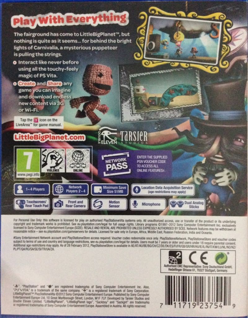 Little Big Planet - Sony PlayStation Vita (PS Vita) (Sony - 1) video game collectible [Barcode 711719237549] - Main Image 2