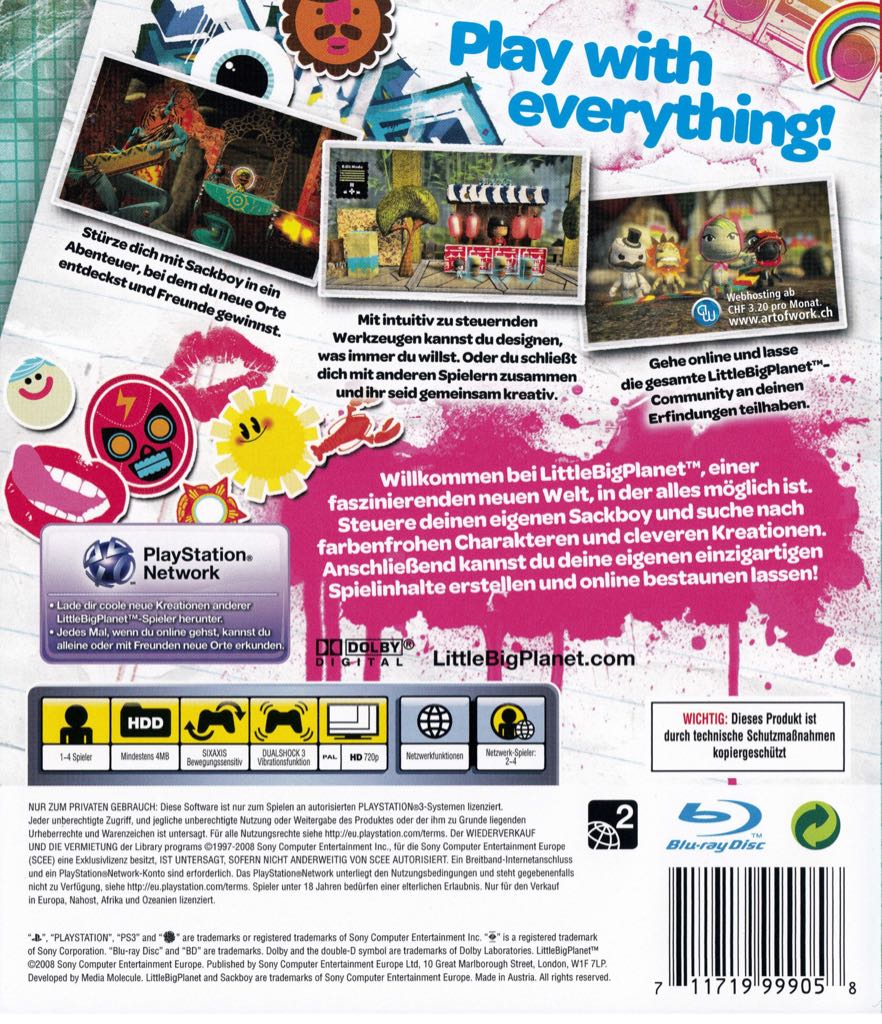 Little Big Planet - Sony PlayStation 3 (PS3) (Sony Computer Entertainement Europe - 1-4) video game collectible [Barcode 711719246343] - Main Image 2