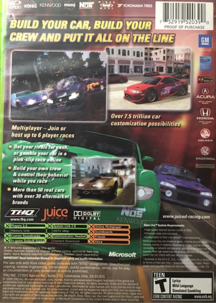 Juiced - Microsoft Xbox (THQ - 1-2) video game collectible [Barcode 752919520390] - Main Image 2