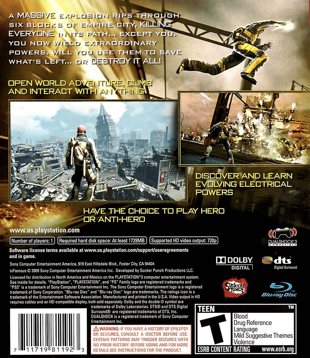 inFAMOUS - Sony PlayStation 3 (PS3) (Sony Computer Entertainment - 1) video game collectible [Barcode 00711719811923] - Main Image 2