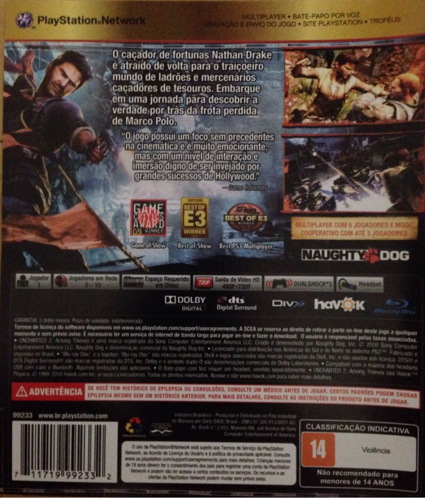Uncharted 2: Among Thieves - Sony PlayStation 3 (PS3) (Sony Computer Entertainment - 1) video game collectible [Barcode 711719992332] - Main Image 2