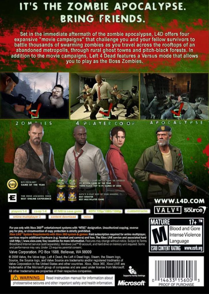 Left 4 Dead - Microsoft Xbox 360 (Valve Corporation - 2) video game collectible [Barcode 5030934063111] - Main Image 2