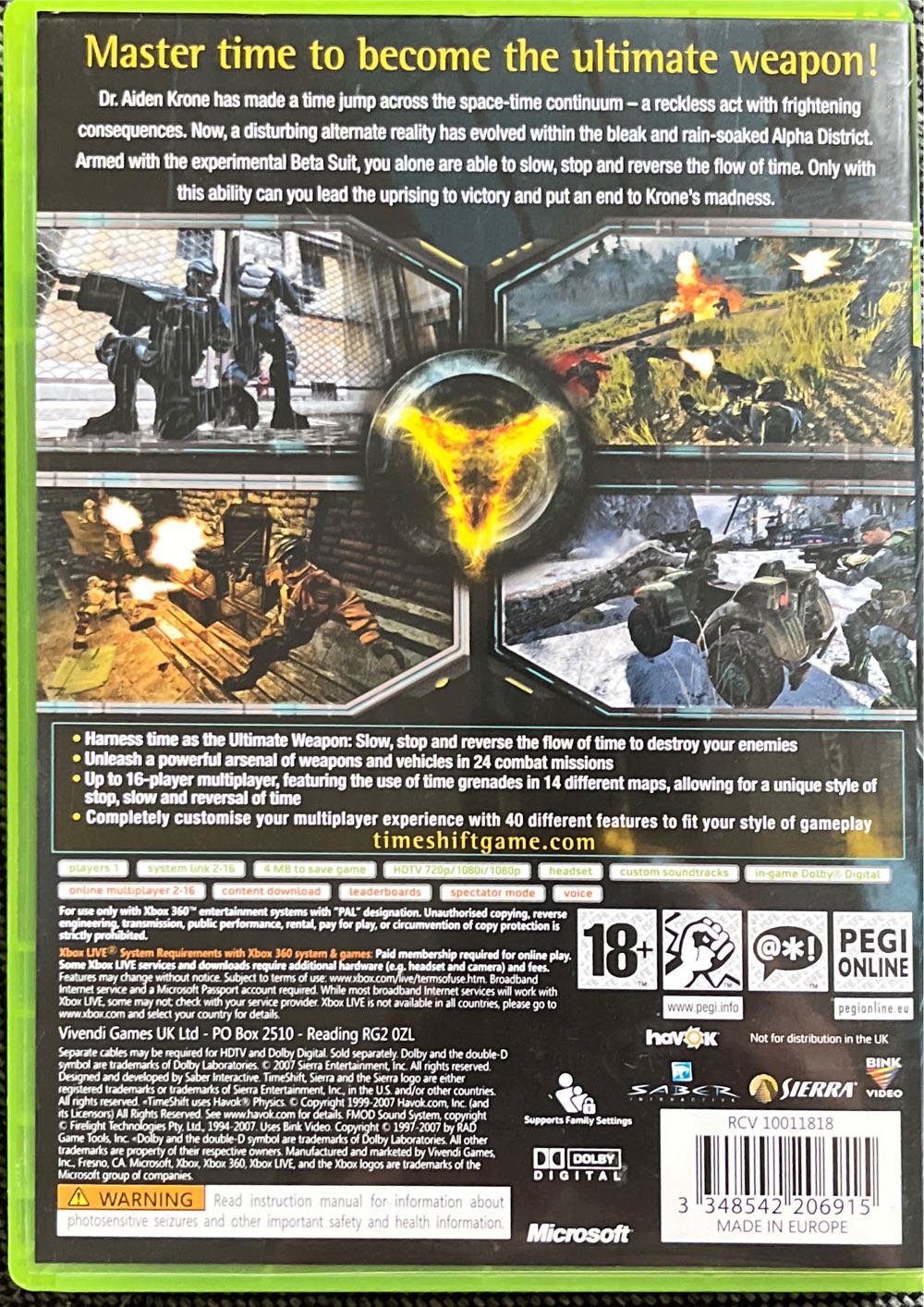 Time Shift - Microsoft Xbox 360 (Vivendi Games - 1) video game collectible [Barcode 3348542206915] - Main Image 2