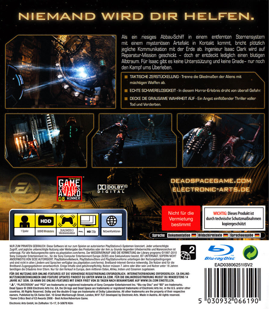 Dead Space - Sony PlayStation 3 (PS3) (Electronic Arts/EA Games - 1) video game collectible [Barcode 0014633154245] - Main Image 2