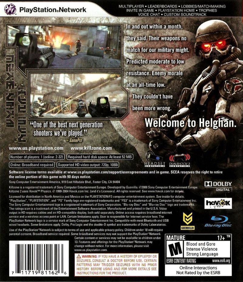 Killzone 2 - Sony PlayStation 3 (PS3) (Sony Computer Entertainment - 1-16) video game collectible [Barcode 711719133148] - Main Image 2